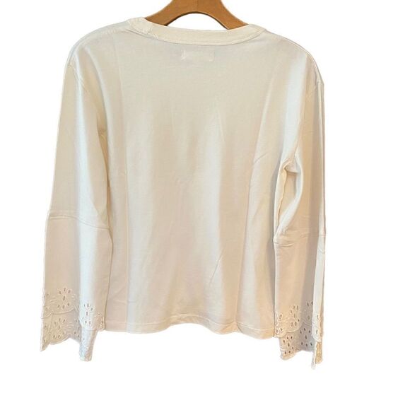 Madewell Sz XS Beige Tiered Eyelet Statement Long Sleeves Soft Cotton T-Shirt - Picture 2 of 6